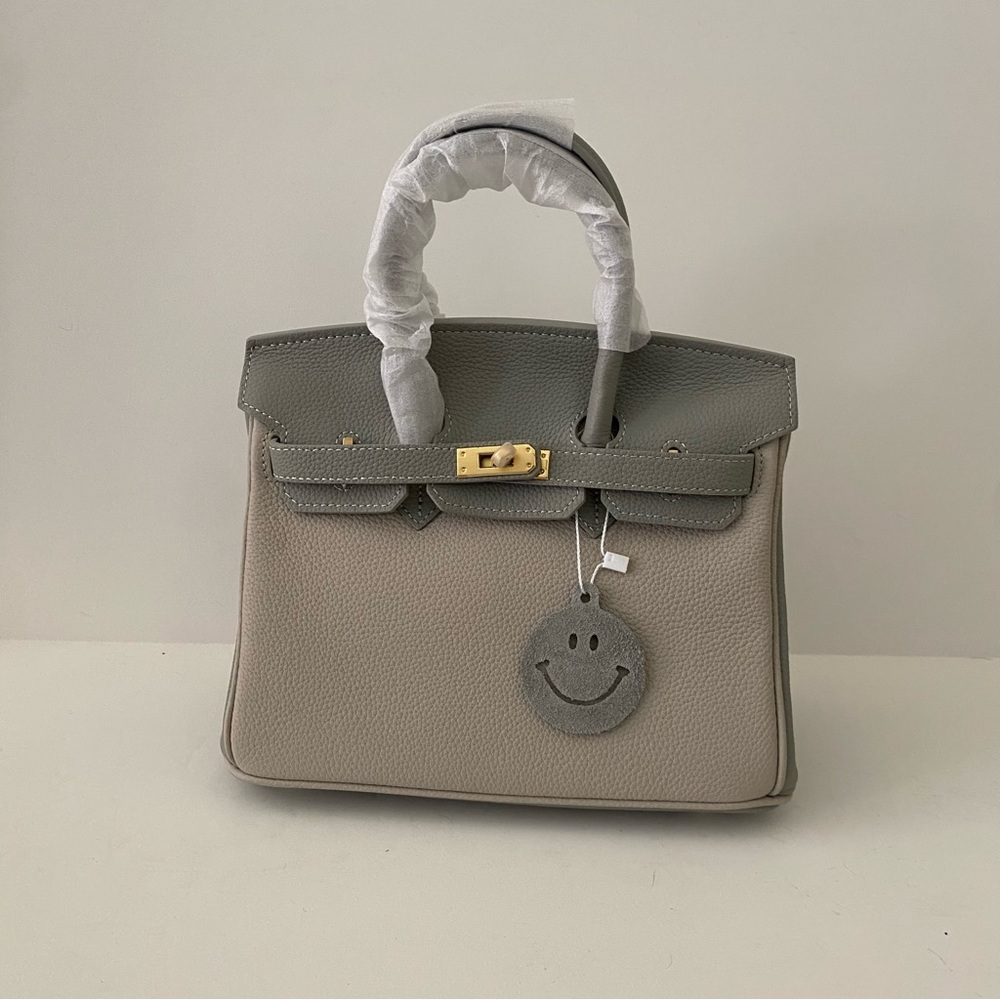 Gray Colorblock Structured 25 BK Leather Bag Lock & Key Satchel Crossbody S2 - Picture 16 of 16